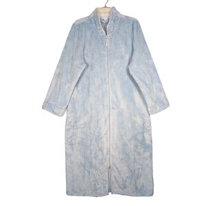 L Charter Club Women's Robe Ice Blue Snowflake Embossed Plush Full Length Zip